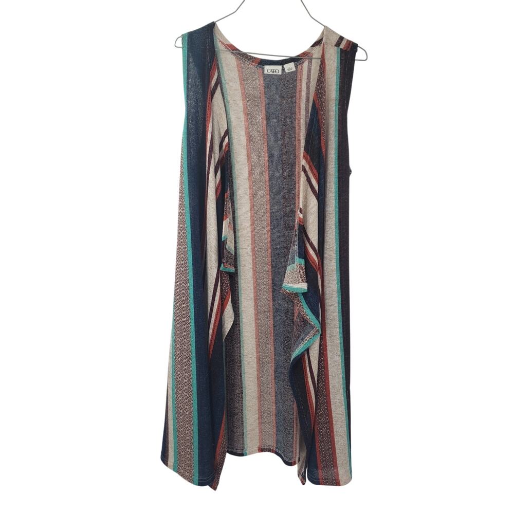CATO Sleeveless Striped Cardigan Sweater Womens Size Large L
